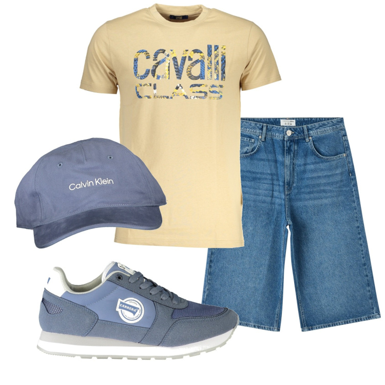 Outfit uomo - Total look #1918495. Stile Casual per Tutti i giorni. Abbinamento con pantaloni corti, t-shirt, cappelli con visiera, sneakers.