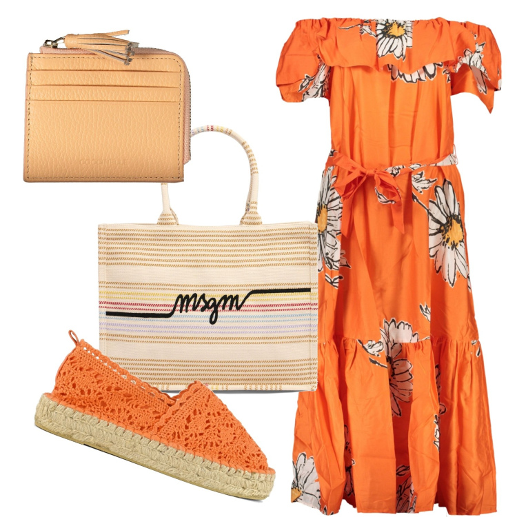 Outfit donna - Curvy vitaminica. Stile Glamour per Tutti i giorni. Abbinamento con espadrillas, vestiti lunghi, shopping bag, portafogli.