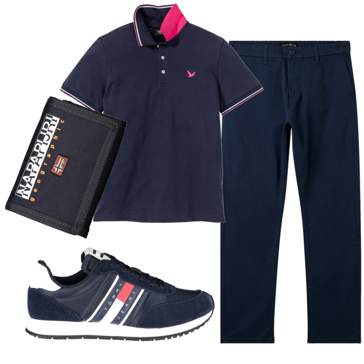 Outfit uomo - Total look #1918503. Stile Casual per Ufficio. Abbinamento con polo, pantaloni chino, portafogli, sneakers.