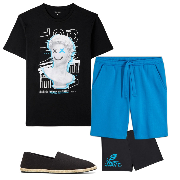 Outfit uomo - Espadrillas. Stile Casual per Mare. Abbinamento con espadrillas, bermuda, costumi, t-shirt.