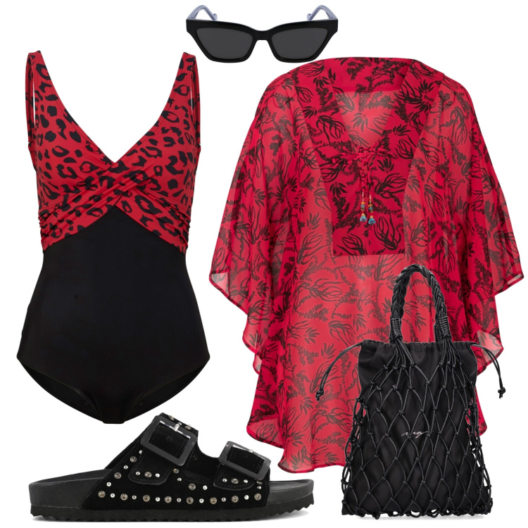 Outfit donna - Vamos a la playa. Stile Casual chic per Mare. Abbinamento con vestiti da spiaggia, costumi interi, sandali, shopping bag, occhiali da sole.