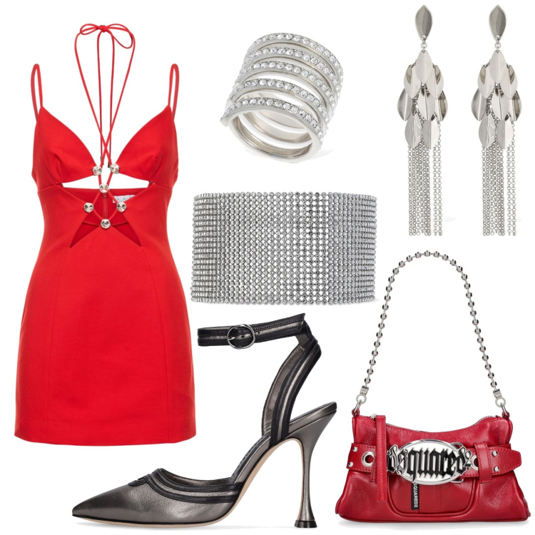 Outfit donna - Total look #1918610. Stile Sexy per Serata fuori. Abbinamento con vestiti, orecchini, anelli, décolleté, braccialetti, pochette.
