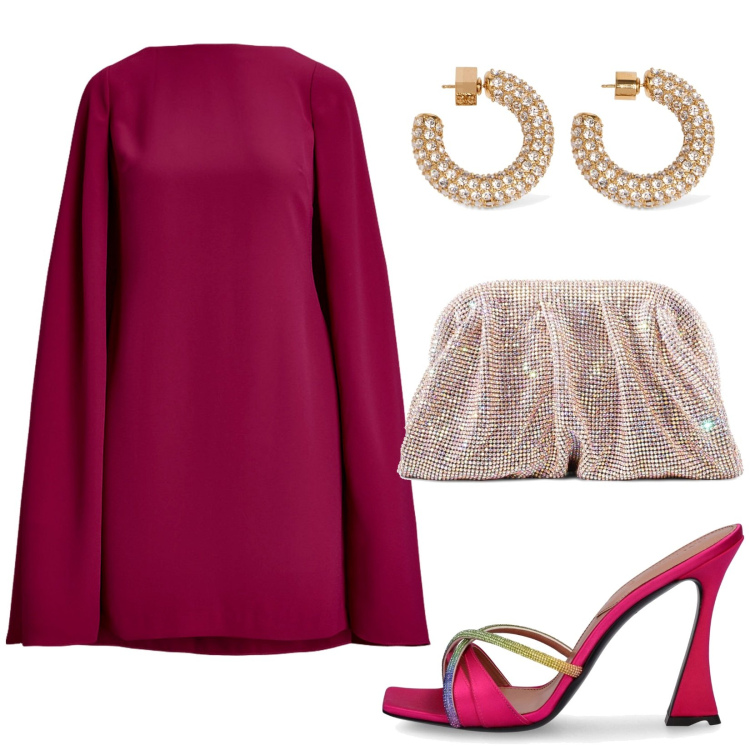 Outfit donna - Total look #1918695. Stile Glamour per Cerimonia. Abbinamento con vestiti, sandali in pelle, pochette, orecchini.