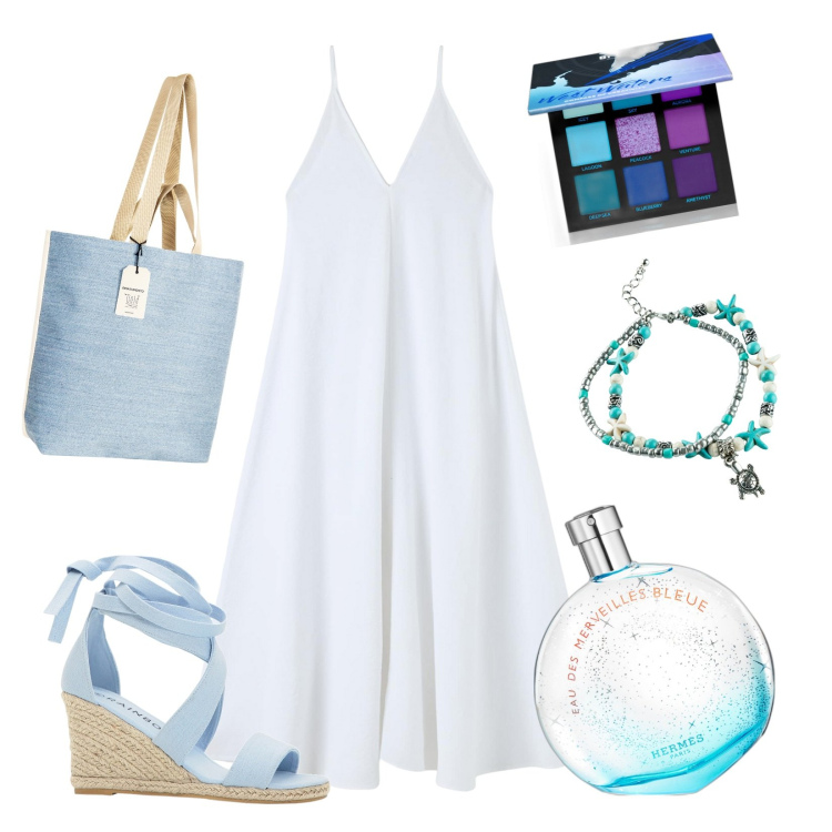 Outfit donna - Total look #1918741. Abbinamento con sandali, collane, profumi, ombretti, vestiti lunghi, borse tote.