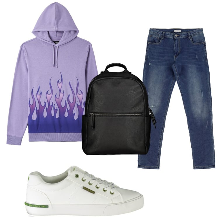 Outfit uomo - Total look #1918794. Stile Trendy per Tutti i giorni. Abbinamento con felpe con cappuccio, jeans slim fit, borse sportive, sneakers.