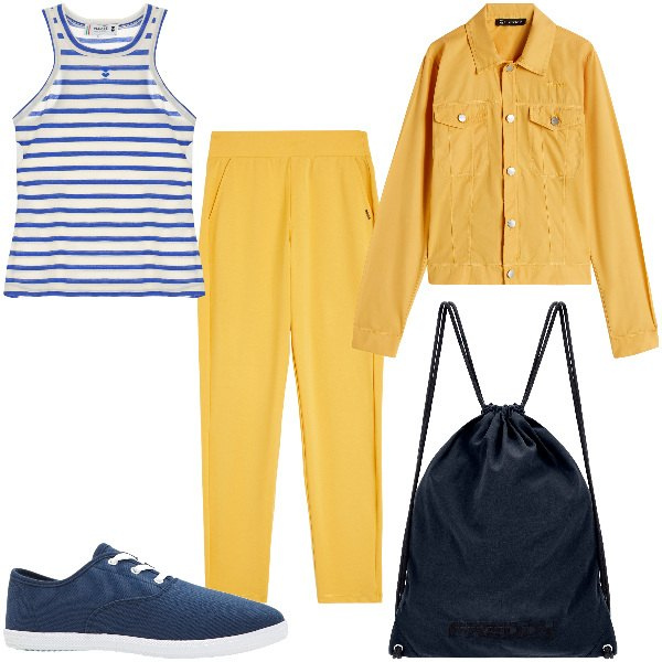 Outfit donna - Total look #1918965. Stile Basic per Tutti i giorni. Abbinamento con sneakers, top, blazer, pantaloni, zaini.