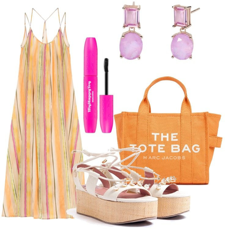Outfit donna - Zeppe + abito = combo perfetta. Stile Trendy per Tutti i giorni. Abbinamento con mascara, orecchini, sandali col tacco, vestiti lunghi, borse tote.
