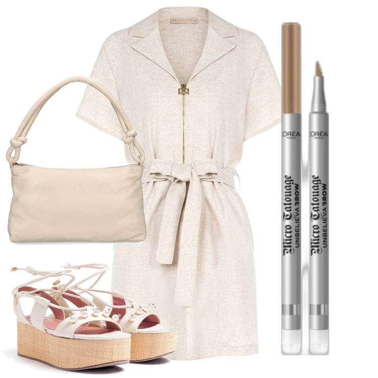 Outfit donna - Total look #1919064. Stile Casual per Ufficio. Abbinamento con eyeliner, vestiti corti, sandali col tacco, borse a spalla.