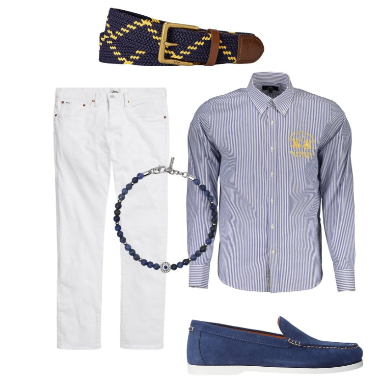 Outfit uomo - Total look #1919065. Stile Business/Elegante per Ufficio. Abbinamento con braccialetti, jeans, scarpe stringate, cinture, camicie.