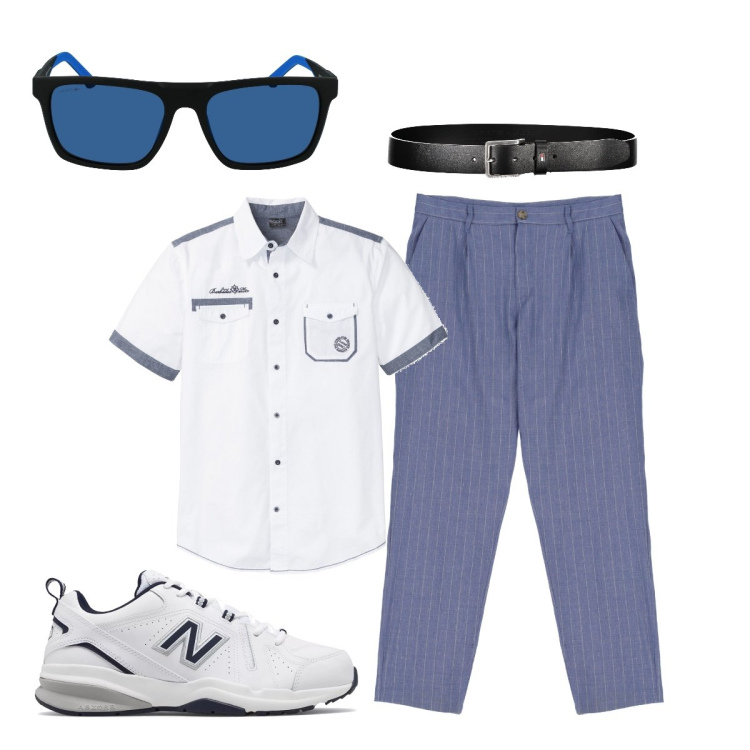 Outfit uomo - Total look #1919082. Stile Casual per Tutti i giorni. Abbinamento con camicie a manica corta, sneakers, pantaloni, cinture, occhiali da sole.