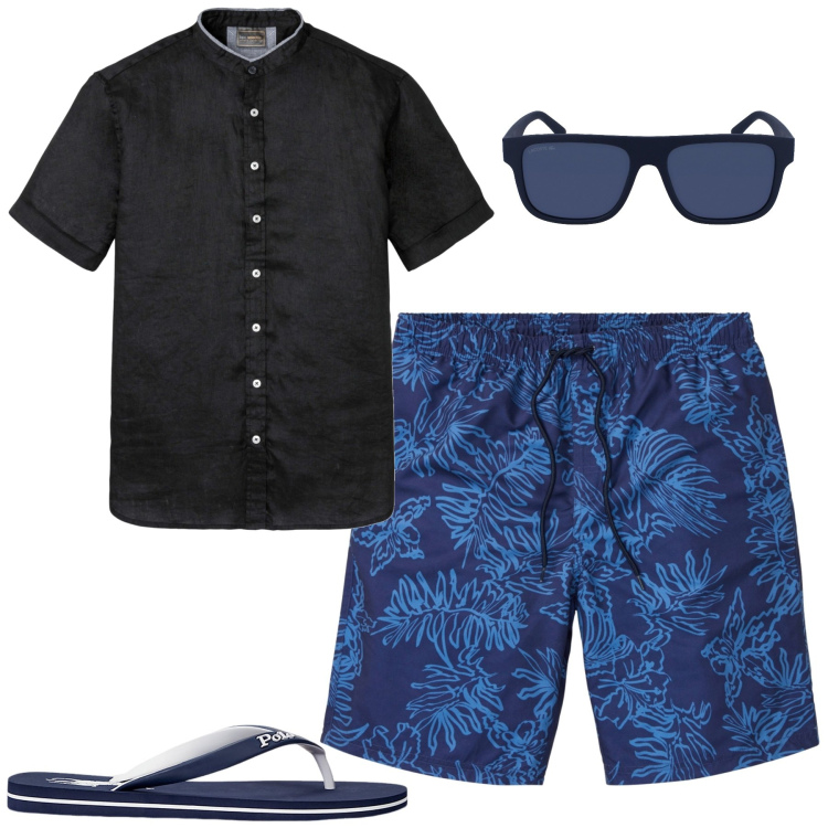 Outfit uomo - Total look #1919167. Stile Trendy per Tutti i giorni. Abbinamento con camicie a manica corta, pantaloni corti, sandali, occhiali da sole.