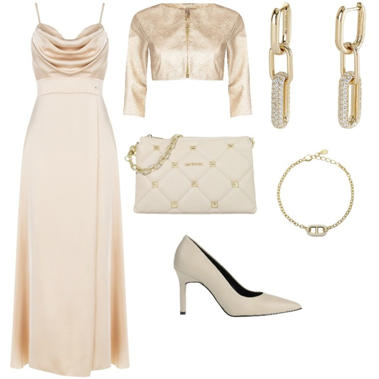 Outfit donna - Classy outfit. Stile Chic per Cerimonia. Abbinamento con décolleté, orecchini, braccialetti, bolero, vestiti lunghi, pochette.