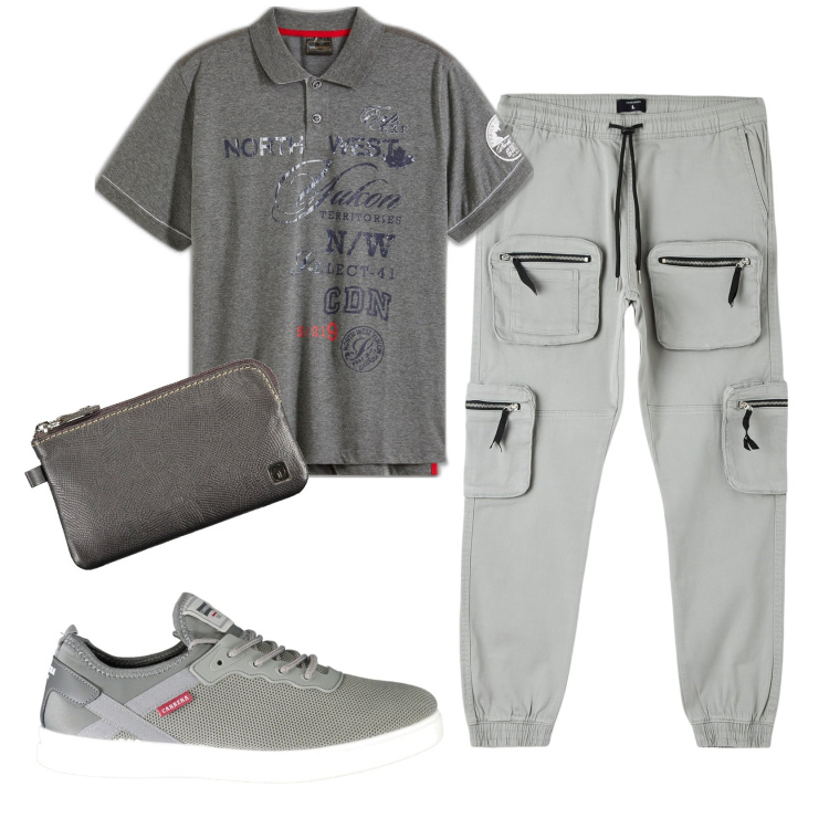 Outfit uomo - Total look #1919191. Stile Casual per Tutti i giorni. Abbinamento con polo, pantaloni cargo, portafogli, sneakers.