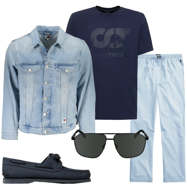 Outfit uomo - Jeans e relax. Stile Casual per Tutti i giorni. Abbinamento con pantaloni, scarpe stringate, giacche sportive, occhiali da sole, t-shirt.