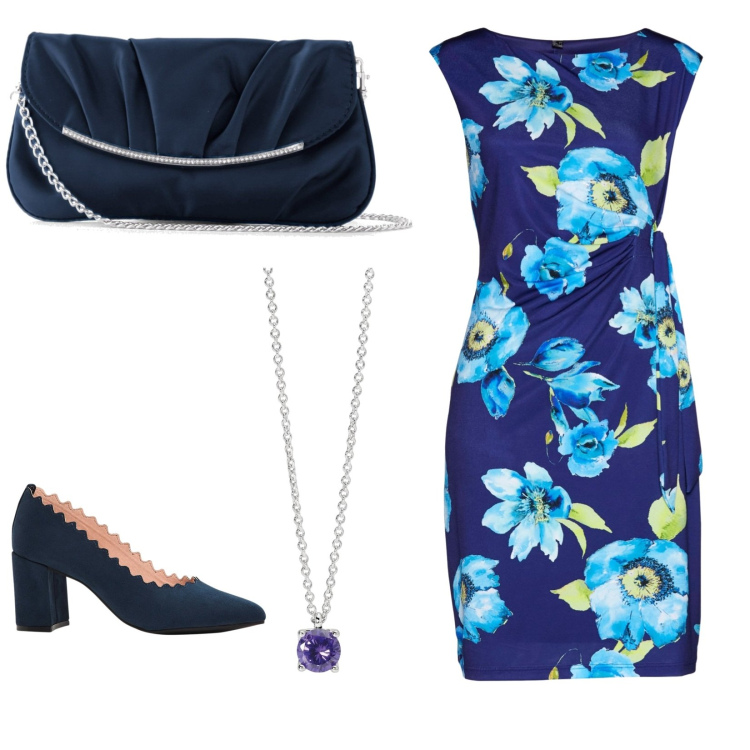 Outfit donna - Stile classico. Stile Vintage retrò Abbinamento con pochette, vestiti, décolleté, collane.