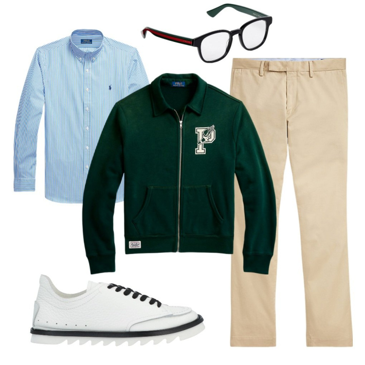 Outfit uomo - Pier: sempre a posto.. Stile Casual per Ufficio. Abbinamento con sneakers, pantaloni chino, camicie, giacche, occhiali.