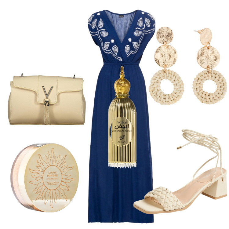 Outfit donna - Total look #1919493. Stile Etnico per Serata fuori. Abbinamento con vestiti lunghi, orecchini, profumi, terre, sandali alla schiava, borse a tracolla.