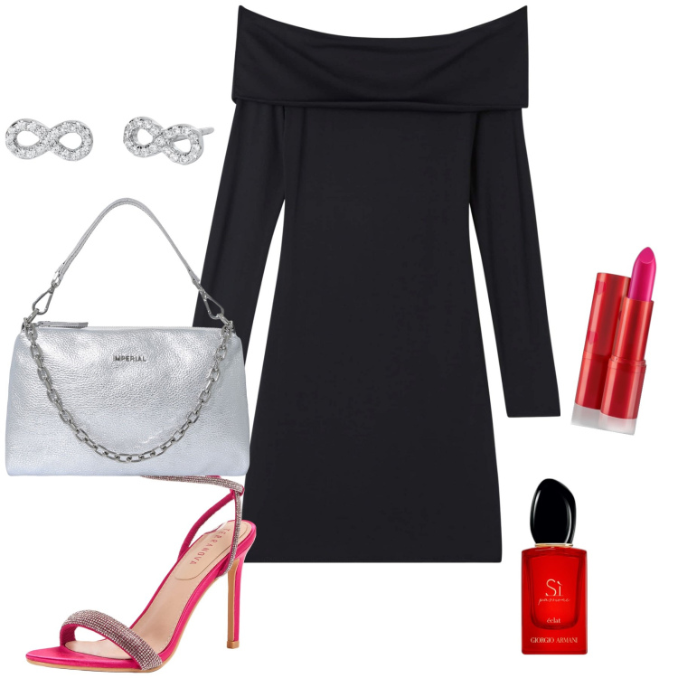 Outfit donna - SI…Basta un sandalo gioiello. Stile Chic per Serata fuori. Abbinamento con rossetti, profumi, sandali col tacco, vestiti corti, orecchini, pochette.