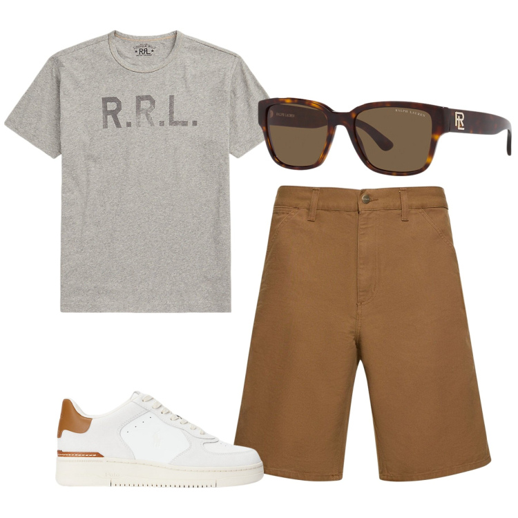 Outfit uomo - Total look. Stile Casual per Tutti i giorni. Abbinamento con t-shirt, occhiali da sole, sneakers, shorts.