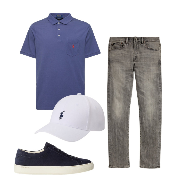 Outfit uomo - Total look. Stile Casual per Tutti i giorni. Abbinamento con cappelli, jeans, sneakers, polo.