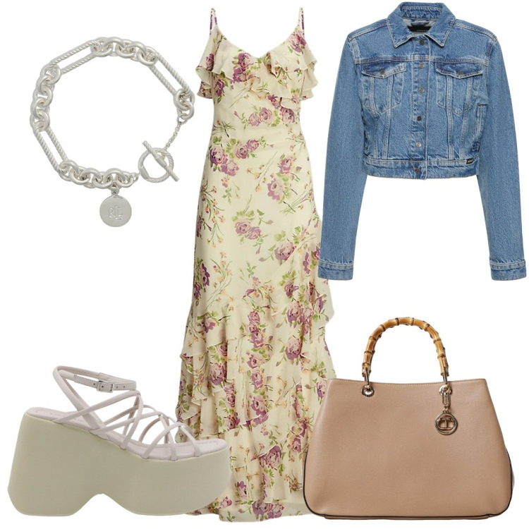 Outfit donna - Zeppe + abito= boho. Stile Boho per Tutti i giorni. Abbinamento con braccialetti, vestiti senza maniche, blazer, borse a mano, sandali in pelle.