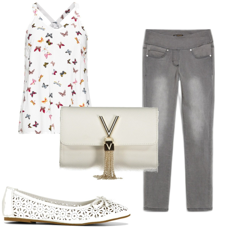 Outfit donna - Total look #1919826. Stile Trendy per Tutti i giorni. Abbinamento con jeans slim fit, top, ballerine, borse a tracolla.
