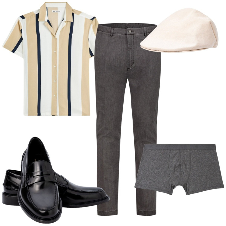 Outfit uomo - Total look #1919878. Stile Trendy per Tutti i giorni. Abbinamento con camicie a manica corta, boxer, cappelli e berretti, pantaloni, scarpe stringate.
