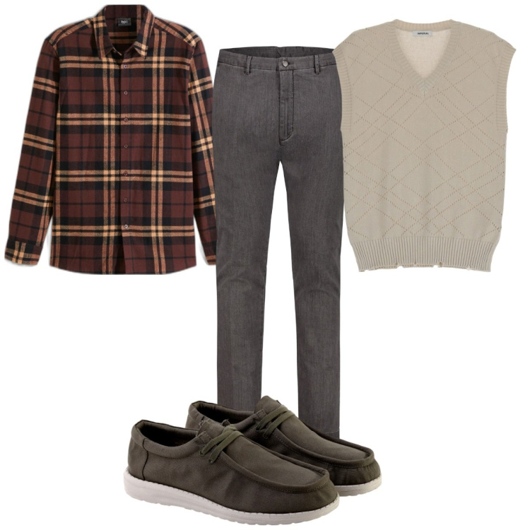 Outfit uomo - Total look #1919884. Stile Casual per Ufficio. Abbinamento con camicie, pullovers, pantaloni, scarpe stringate.