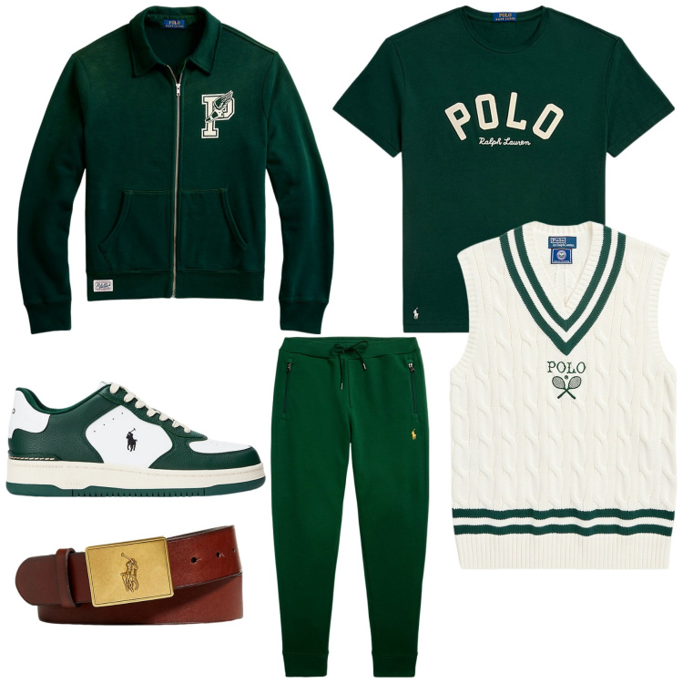 Outfit uomo - Outfit per tennis o golf. Stile Casual per Sport. Abbinamento con cinture, maglieria, sneakers, giacche, t-shirt, pantaloni.