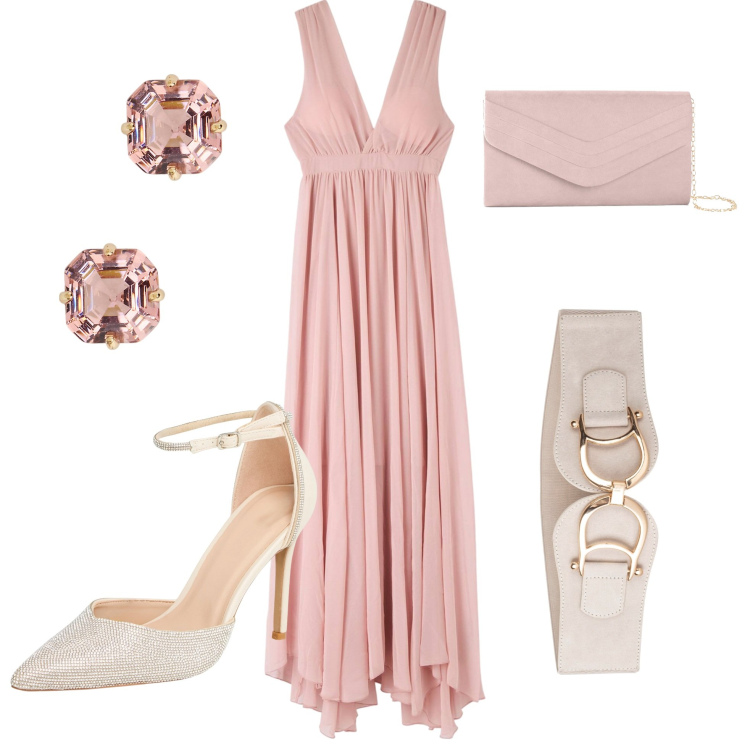 Outfit donna - Total look #1919915. Stile Romantica per Cerimonia. Abbinamento con orecchini, vestiti lunghi, décolleté, clutch, cinture.