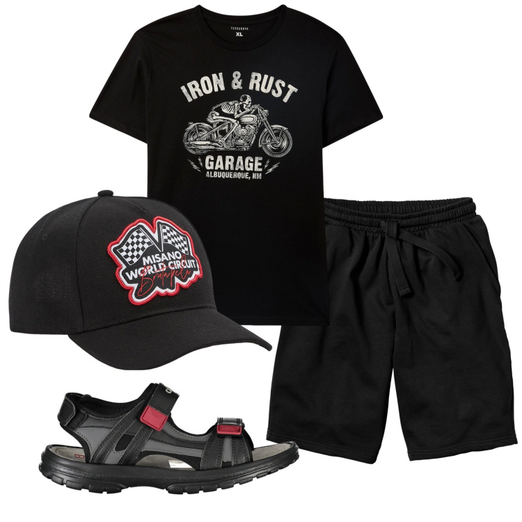 Outfit uomo - Total look #1920206. Stile Casual per Mare. Abbinamento con bermuda, cappelli, t-shirt, sandali.