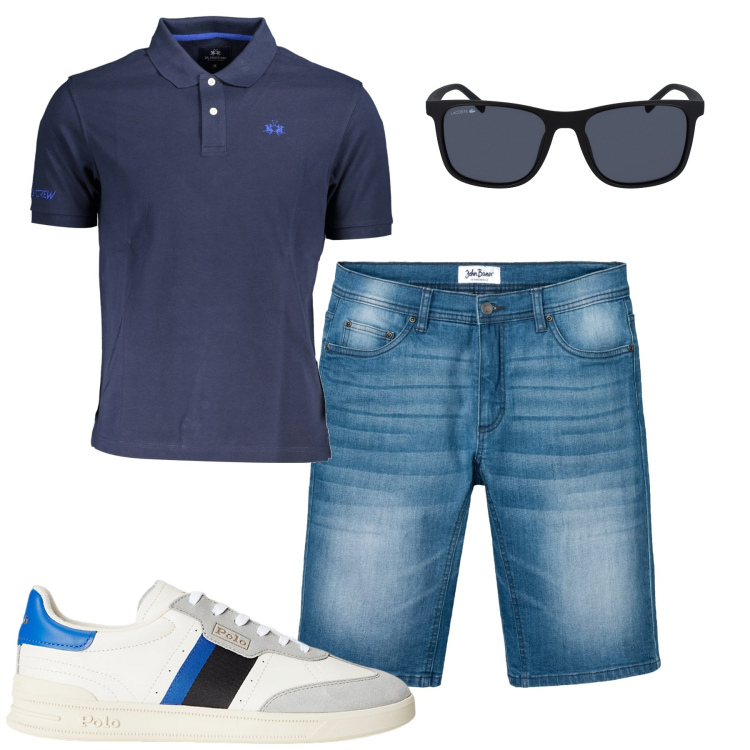 Outfit uomo - Total look #1920317. Stile Casual per Tutti i giorni. Abbinamento con bermuda, sneakers, polo, occhiali da sole.