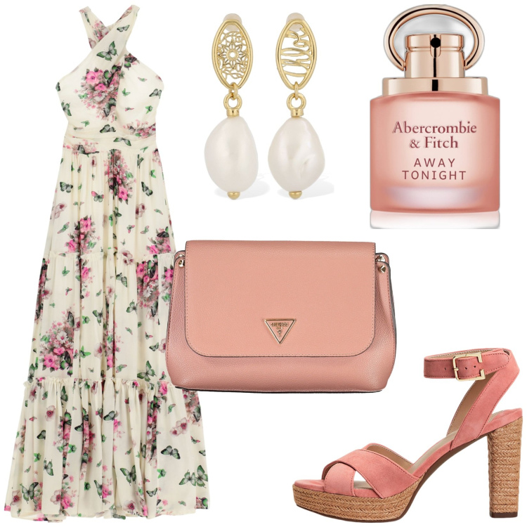 Outfit donna - Total look #1920702. Stile Romantica per Tutti i giorni. Abbinamento con profumi, vestiti lunghi, sandali col tacco, collane, orecchini.