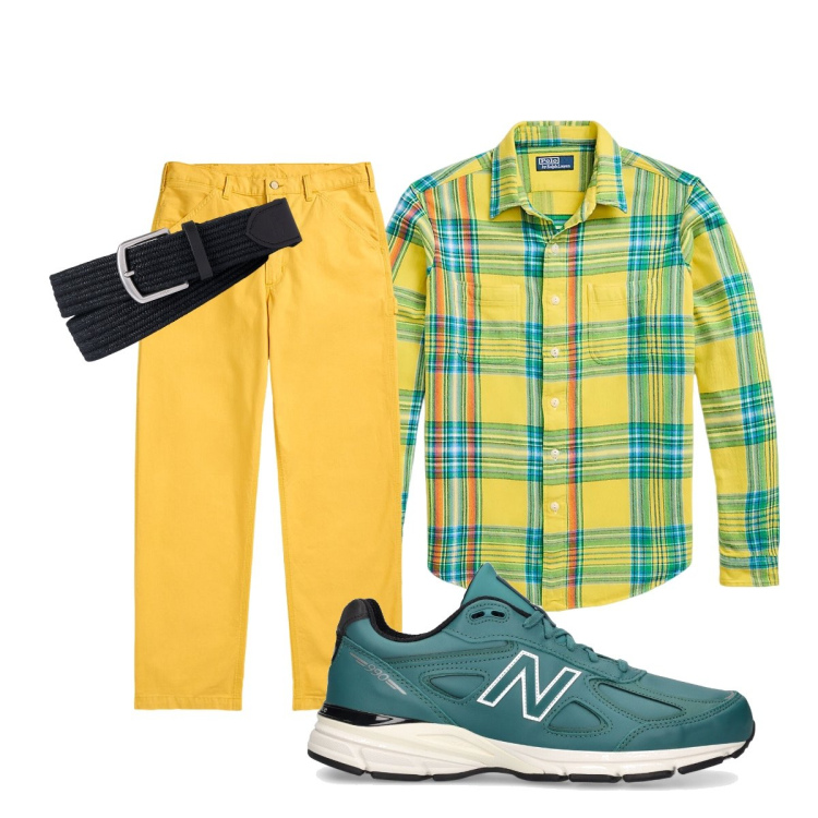 Outfit uomo - Colori brillanti. Stile Casual per Tutti i giorni. Abbinamento con cinture, pantaloni, camicie, sneakers.