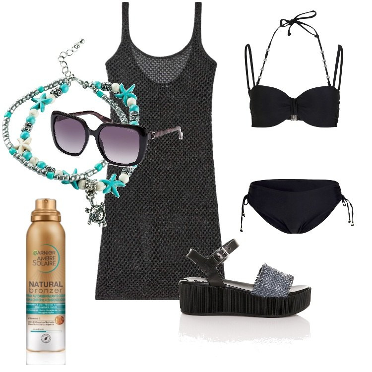 Outfit donna - Total look #1920814. Stile Sexy per Mare. Abbinamento con bikini, collane, terre, vestiti, sandali, occhiali da sole.