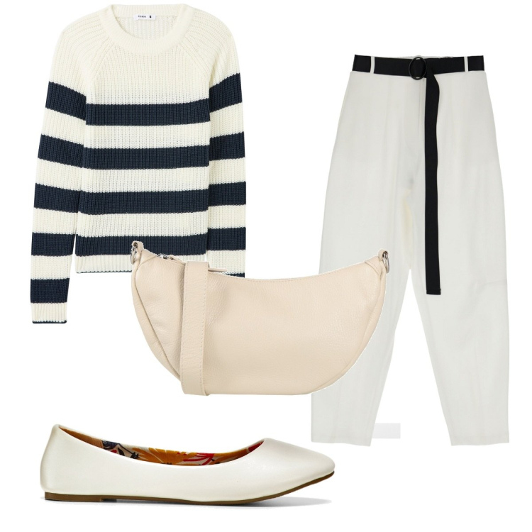 Outfit donna - Total look #1920840. Stile Trendy per Tutti i giorni. Abbinamento con ballerine, borse a tracolla, maglieria, pantaloni.