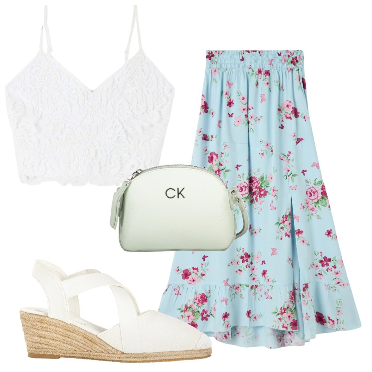 Outfit donna - Total look #1920848. Stile Romantica per Tutti i giorni. Abbinamento con sandali, top, gonne lunghe, borse a tracolla.