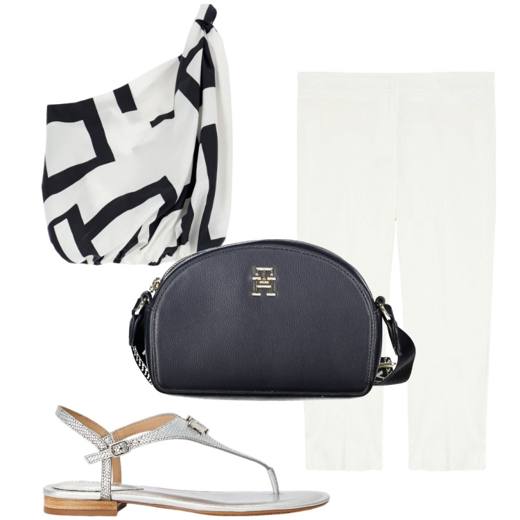 Outfit donna - Total look #1920852. Stile Trendy per Tutti i giorni. Abbinamento con top, sandali in pelle, pantaloni, borse a tracolla.