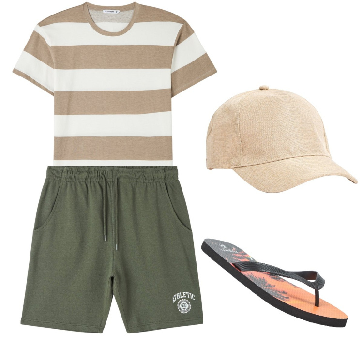 Outfit uomo - La t-shirt a righe. Stile Casual per Mare. Abbinamento con t-shirt, sandali, bermuda, cappelli.