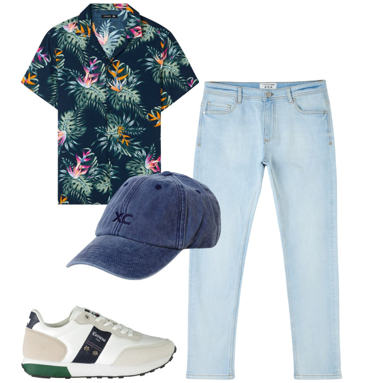 Outfit uomo - Total look #1921043. Stile Casual per Tutti i giorni. Abbinamento con jeans skinny, camicie a manica corta, cappelli, sneakers.