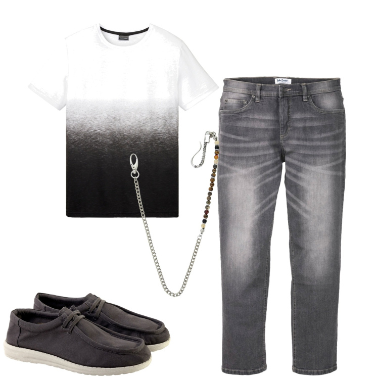 Outfit uomo - Total look #1921045. Stile Casual per Tutti i giorni. Abbinamento con t-shirt, jeans dritti, collane, scarpe stringate.
