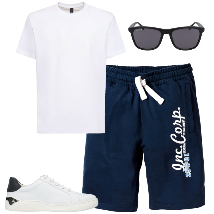 Outfit uomo - Total look #1921105. Stile Casual per Tutti i giorni. Abbinamento con bermuda, sneakers, t-shirt, occhiali da sole.