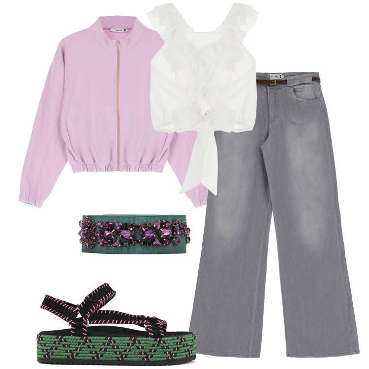 Outfit donna - Please summer sales. Stile Glamour per Tutti i giorni. Abbinamento con cinture, felpe, jeans dritti, canottiere, sandali.