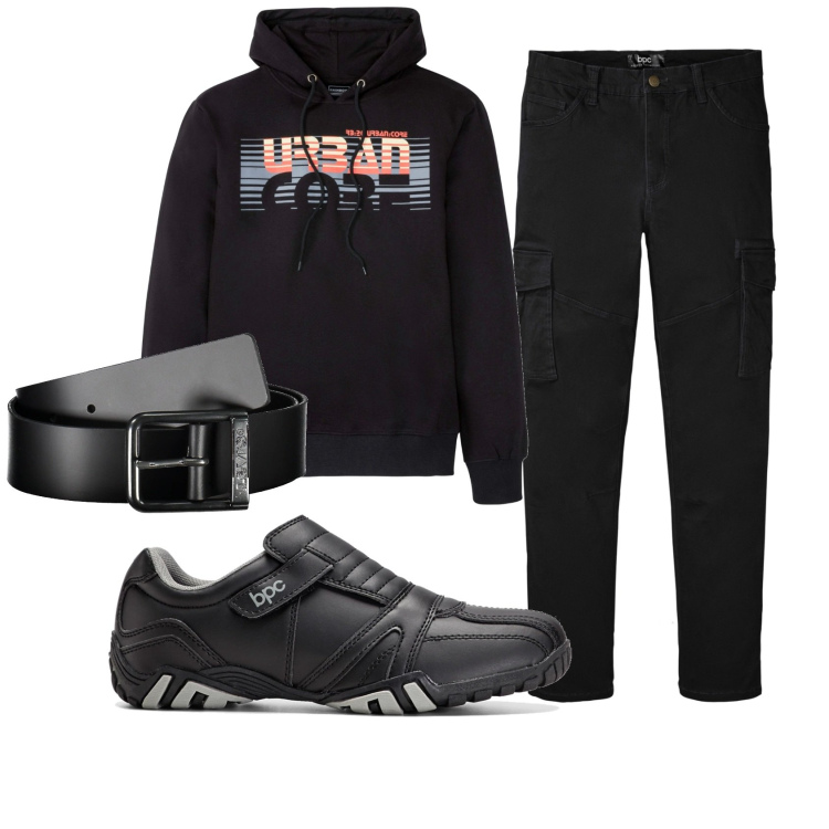 Outfit uomo - Total look #1921309. Stile Casual per Tutti i giorni. Abbinamento con scarpe stringate, pantaloni cargo, felpe con cappuccio, cinture.