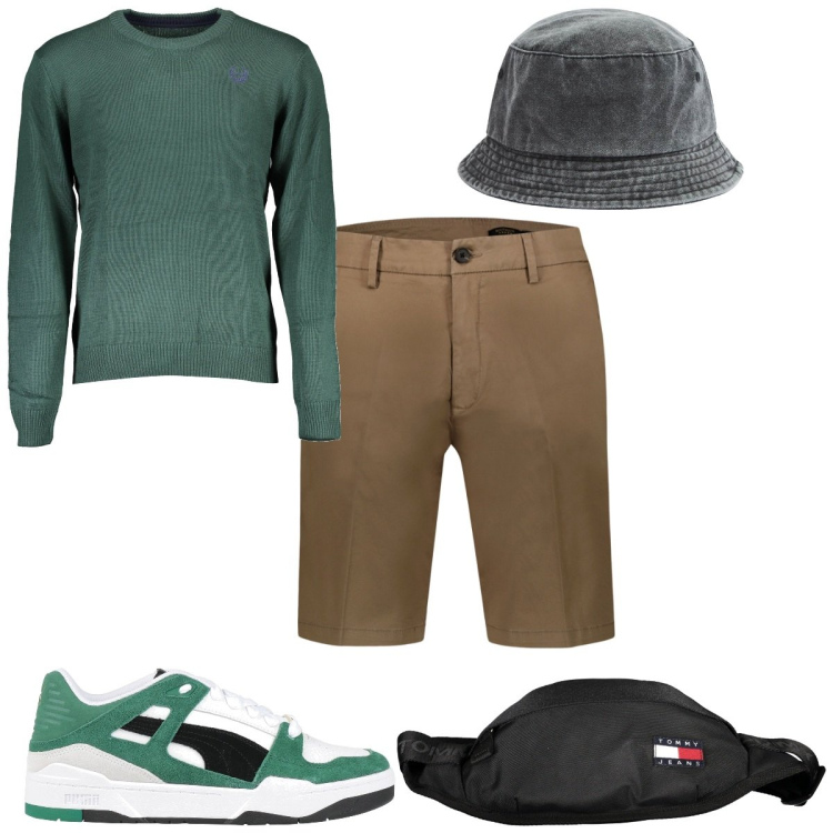 Outfit uomo - Total look #1921317. Stile Trendy per Tutti i giorni. Abbinamento con sneakers, cappelli, borse sportive, bermuda, maglieria.