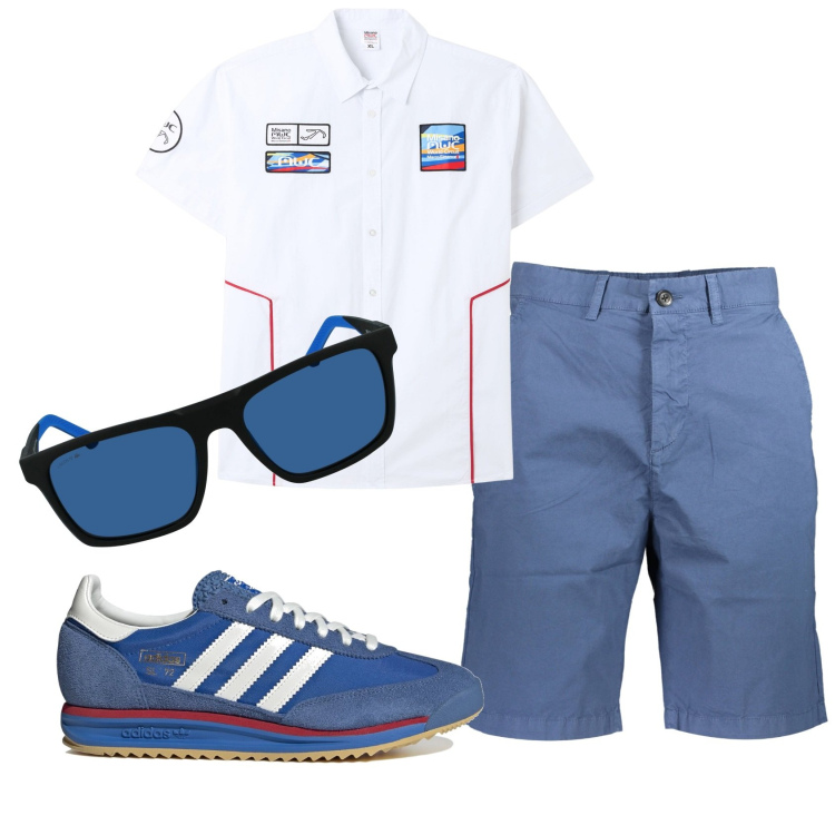 Outfit uomo - Total look #1921340. Stile Trendy per Tutti i giorni. Abbinamento con camicie a manica corta, bermuda, occhiali da sole, sneakers.