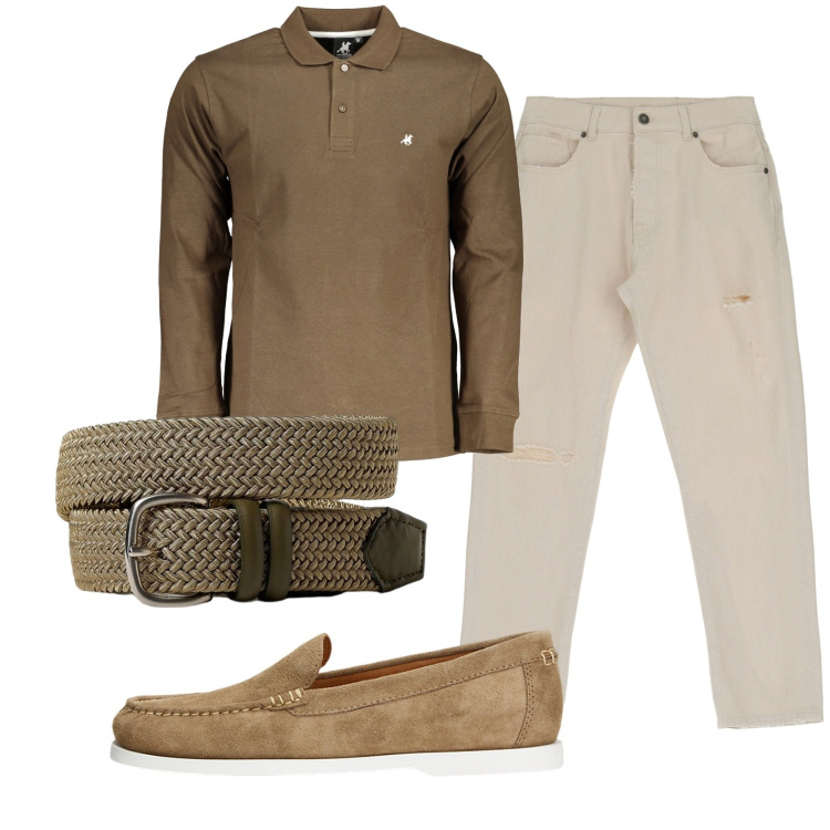 Outfit uomo - Total look #1921348. Stile Casual per Ufficio. Abbinamento con pantaloni, scarpe stringate, polo, cinture.