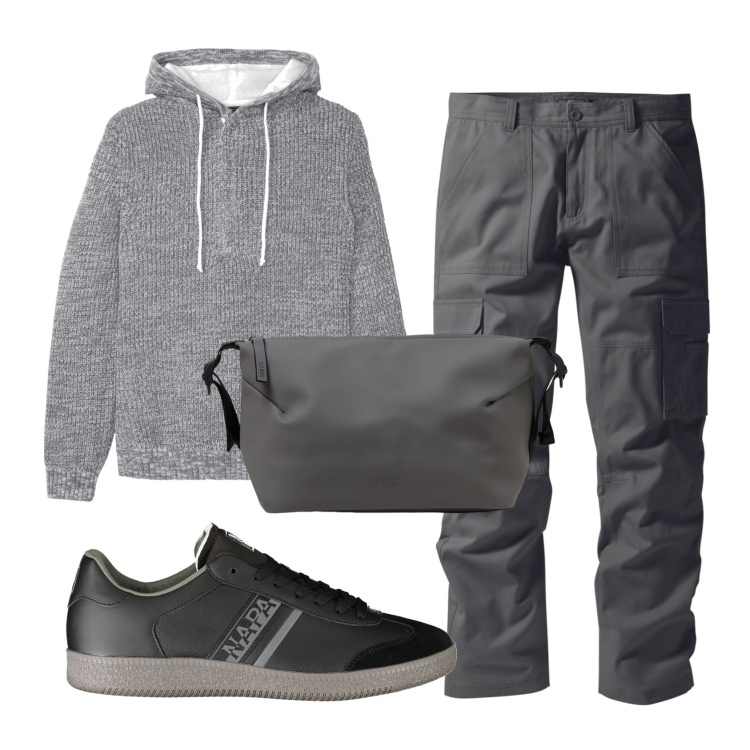 Outfit uomo - Total look #1921350. Stile Casual per Ufficio. Abbinamento con maglieria, pantaloni cargo, sneakers, portafogli.