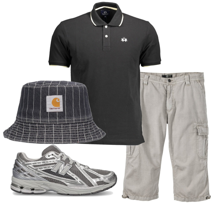 Outfit uomo - Total look #1921359. Stile Casual per Tutti i giorni. Abbinamento con bermuda, sneakers, cappelli, polo.