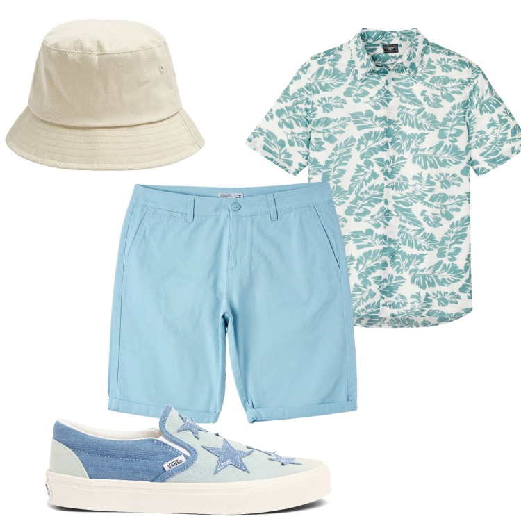 Outfit uomo - Total look #1921365. Stile Casual per Tutti i giorni. Abbinamento con camicie a manica corta, cappelli, bermuda, sneakers.
